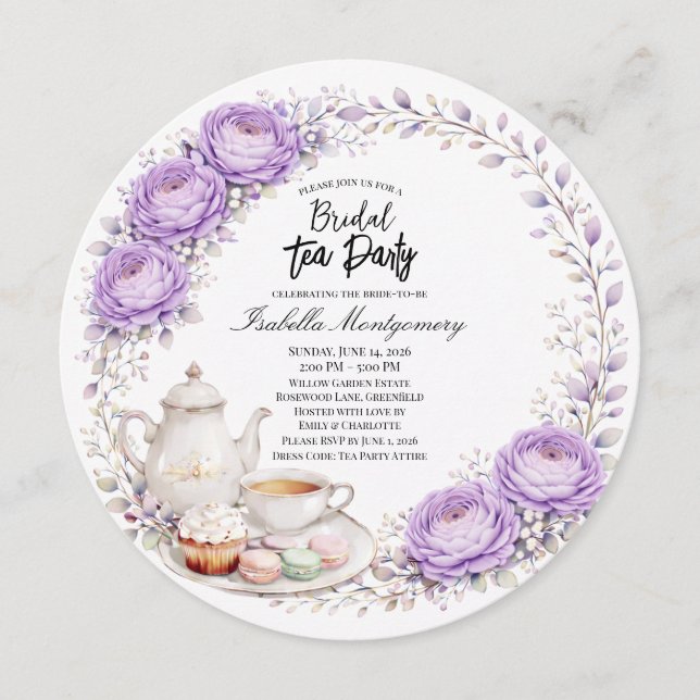 Invitación Fiesta de Despedida de Soltera con Té y Paleta de  (Anverso)