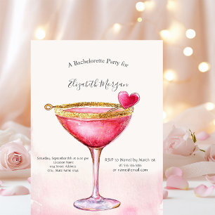 Invitación Fiesta de Despedida de Soltera Corazón Cóctel Rosa