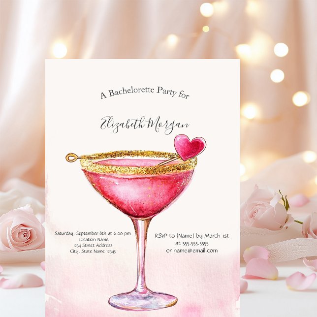 Invitación Fiesta de Despedida de Soltera Corazón Cóctel Rosa (Subido por el creador)