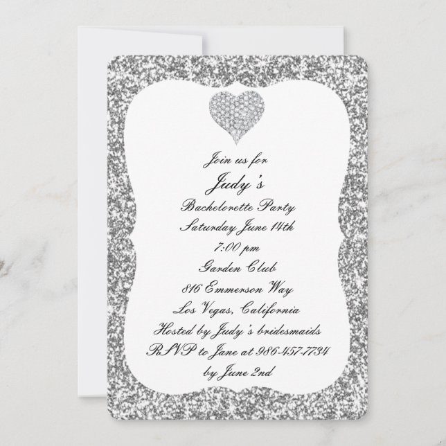 Invitación Fiesta de Despedida de Soltera Corazón de Diamante (Anverso)