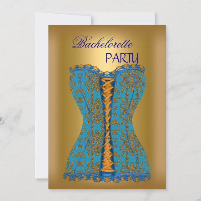 Invitación Fiesta de Despedida de Soltera Corsé Azul Teal Dor (Anverso)