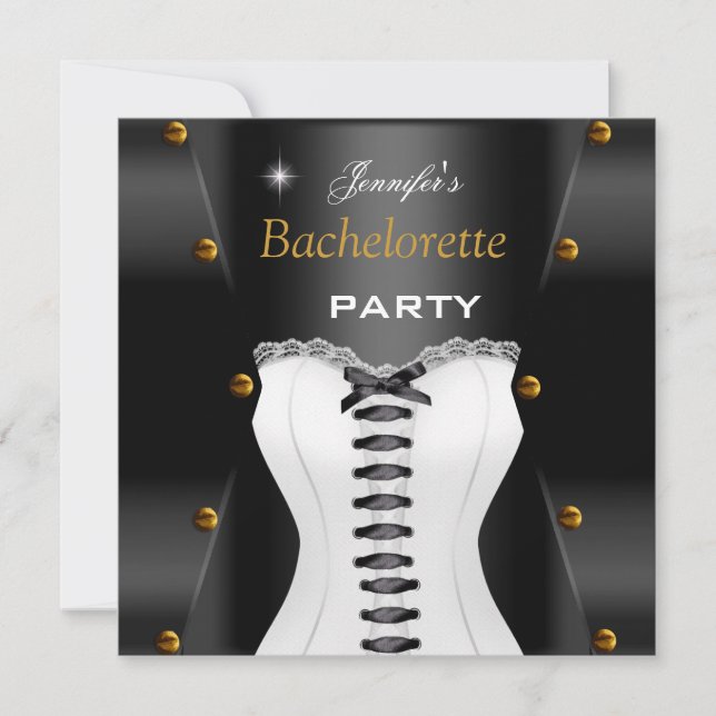 Invitación Fiesta de Despedida de Soltera Corsé Negro Blanco  (Anverso)