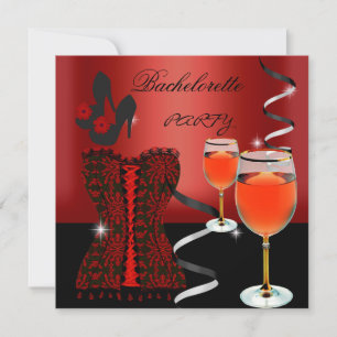 Invitación Fiesta de Despedida de Soltera Corsé Rojo Zapatos 