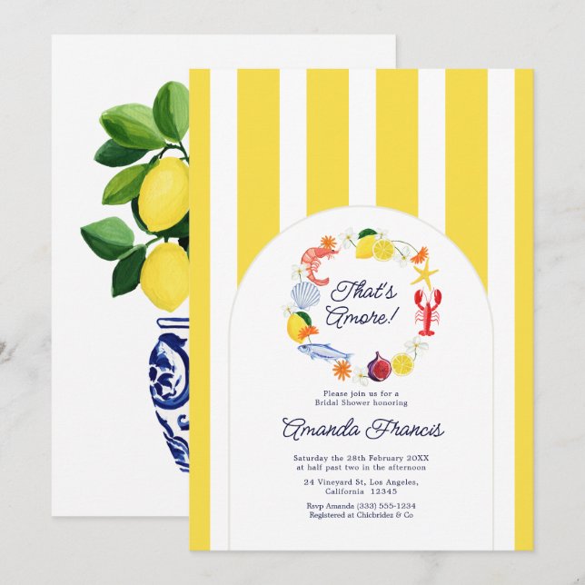 Invitación Fiesta de Despedida de Soltera Costera Italiana Ge (Anverso / Reverso)