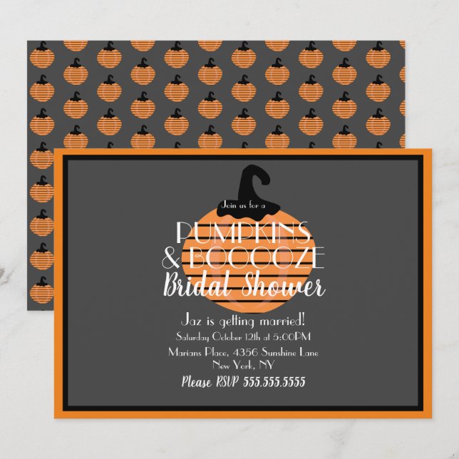 Invitación Fiesta de Despedida de Soltera de Calabaza de Hall (Anverso / Reverso)