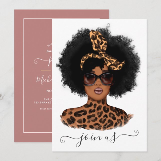 Invitación Fiesta de Despedida de Soltera de Chica Leopardo A (Anverso / Reverso)