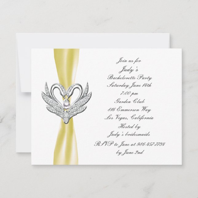 Invitación Fiesta de Despedida de Soltera de Cisnes de Plata  (Anverso)