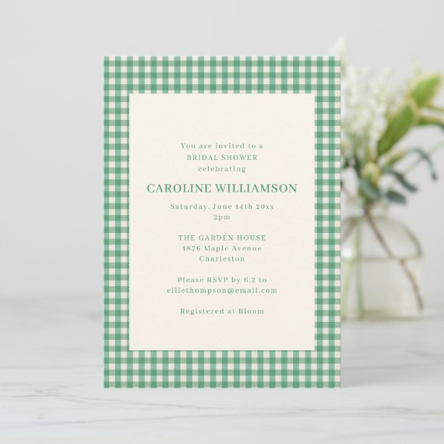 Invitación Fiesta de Despedida de Soltera de Cuadros de Verde (Anverso de pie)