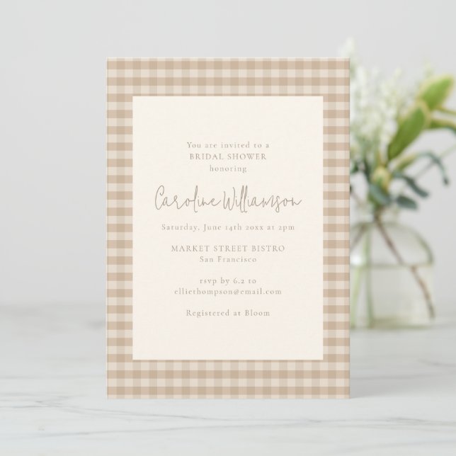 Invitación Fiesta de Despedida de Soltera de Cuadros Gingham  (Anverso de pie)