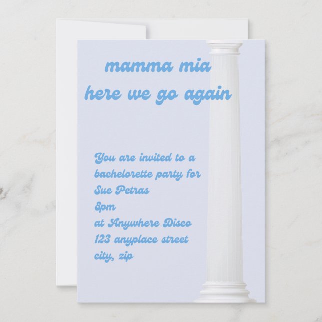 Invitación fiesta de despedida de soltera de disco mamma mia (Anverso)