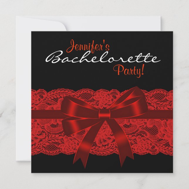 Invitación Fiesta de Despedida de Soltera de Encaje Rojo y Ne (Anverso)