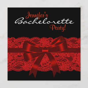 Invitación Fiesta de Despedida de Soltera de Encaje Rojo y Ne