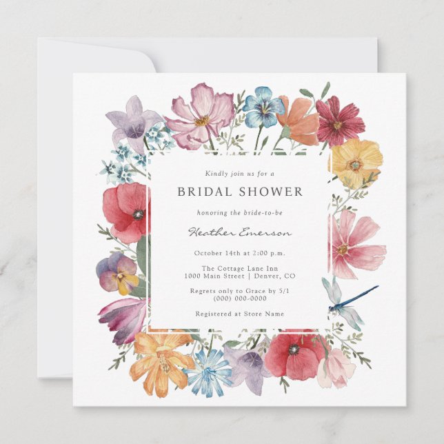 Invitación Fiesta de Despedida de Soltera de Flores Coloridas (Anverso)