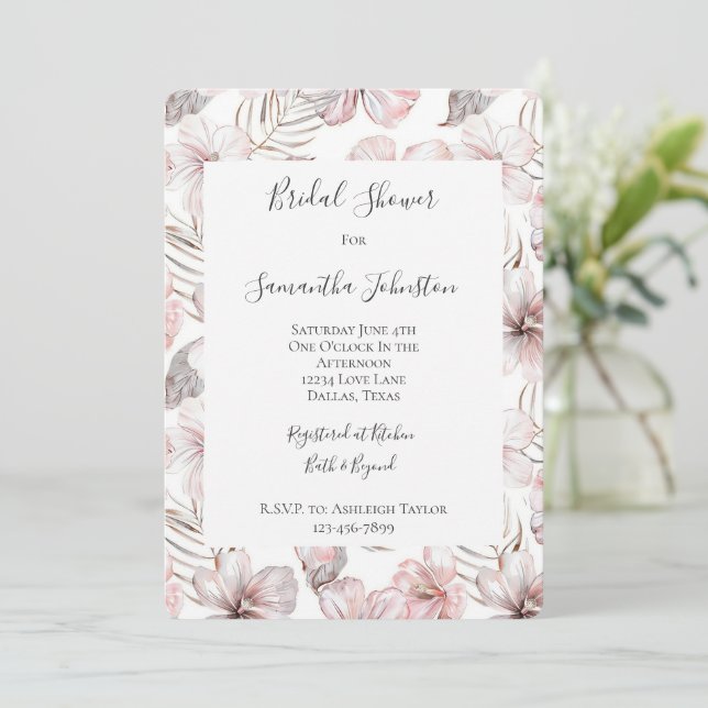 Invitación Fiesta de Despedida de Soltera de Flores de Hibisc (Anverso de pie)