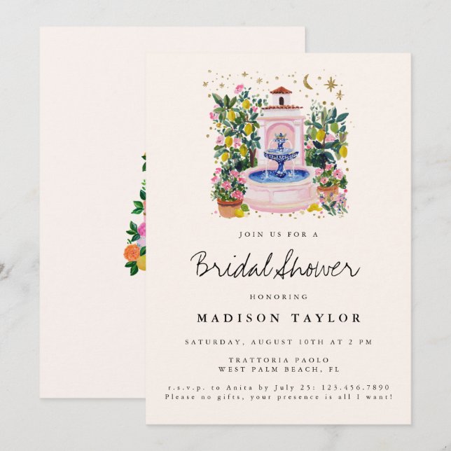 Invitación Fiesta de Despedida de Soltera de Fuente de Limón  (Anverso / Reverso)