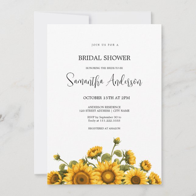 Invitación Fiesta de Despedida de Soltera de Girasoles (Anverso)