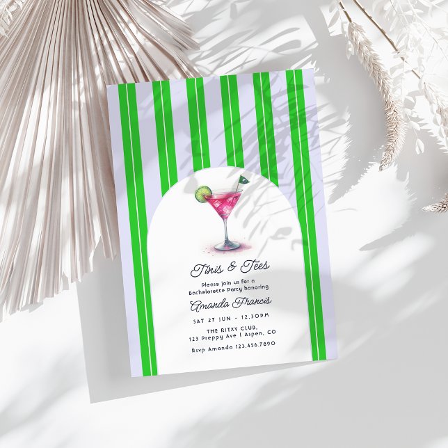 Invitación Fiesta de Despedida de Soltera de Golf Chic Martin (Preppy Chic Martini Gen Z Golf Bachelorette Party Invitation)