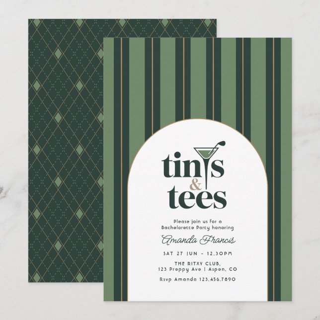 Invitación Fiesta de Despedida de Soltera de Golf con Tinis y (Anverso / Reverso)
