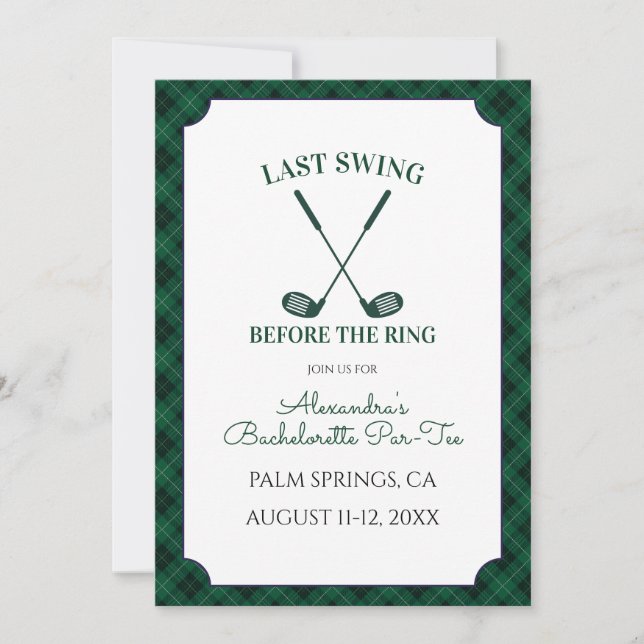 Invitación Fiesta de Despedida de Soltera de Golf de Cuadros  (Anverso)