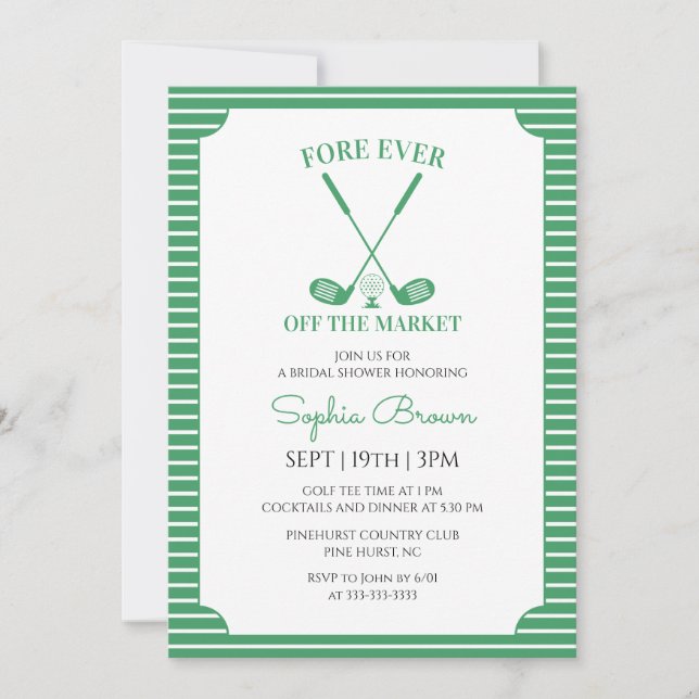 Invitación Fiesta de Despedida de Soltera de Golf de Rayas Ve (Anverso)