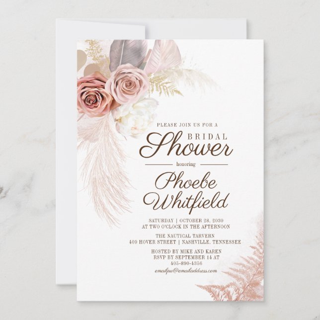 Invitación Fiesta de Despedida de Soltera de Hierba de Pampas (Anverso)