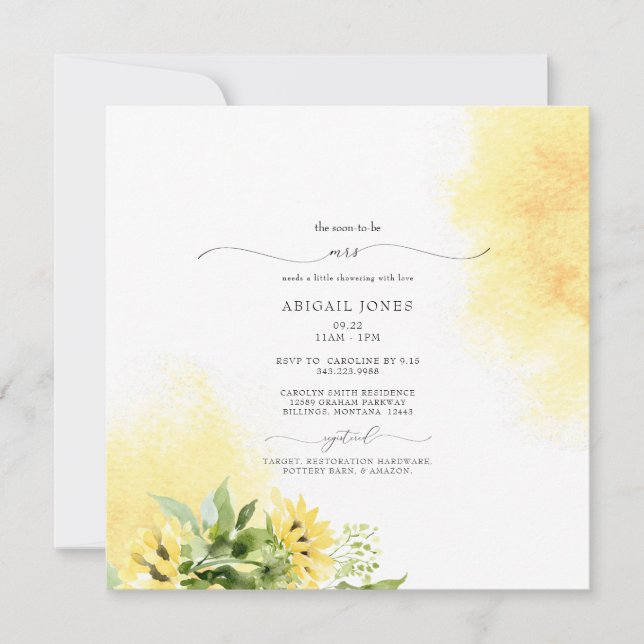 Invitación Fiesta de Despedida de Soltera de la Sra. Girasol  (Anverso)