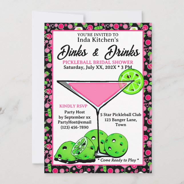 Invitación Fiesta de Despedida de Soltera de Pickleball Bebid (Anverso)