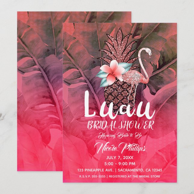 Invitación Fiesta de Despedida de Soltera de Piña Tropical Ro (Anverso / Reverso)