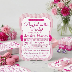 Invitación Fiesta de Despedida de Soltera de Rayas Rosadas Pa