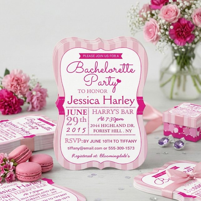 Invitación Fiesta de Despedida de Soltera de Rayas Rosadas Pa (Subido por el creador)