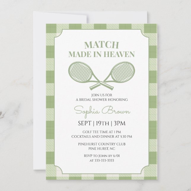 Invitación Fiesta de Despedida de Soltera de Tenis a Cuadros  (Anverso)