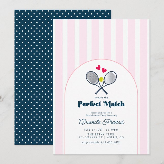 Invitación Fiesta de Despedida de Soltera de Tenis Preppy: La (Anverso / Reverso)