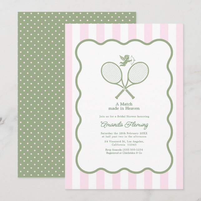 Invitación Fiesta de Despedida de Soltera de Tenis Preppy Ver (Anverso / Reverso)