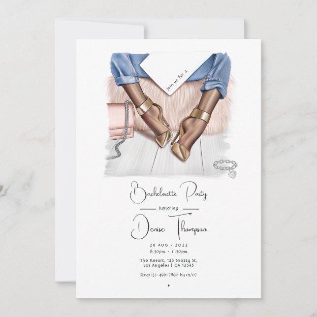 Invitación Fiesta de Despedida de Soltera Denim Chic (Anverso)