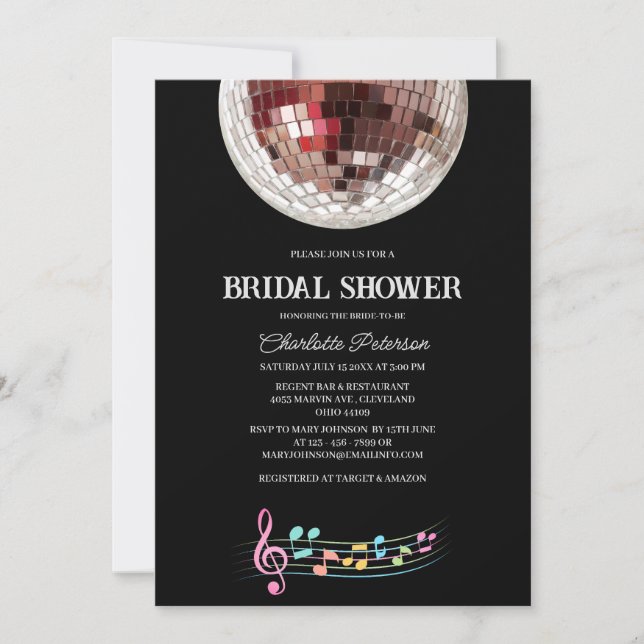 Invitación Fiesta de Despedida de Soltera Disco con Estilo Re (Anverso)