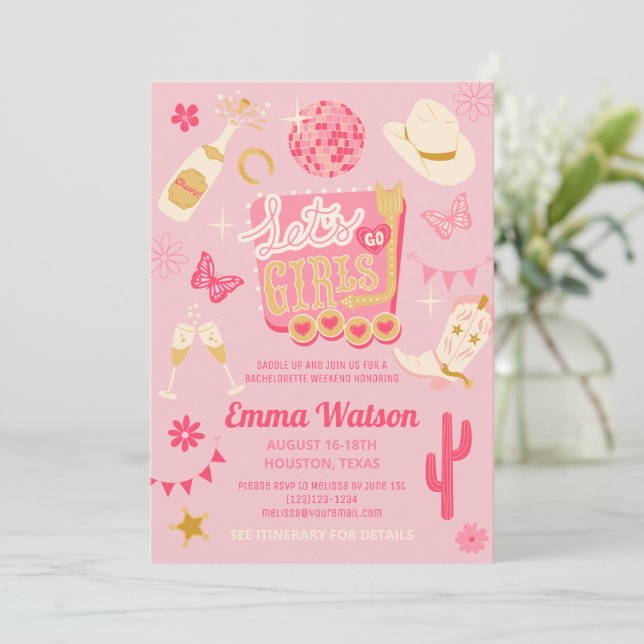 Invitación Fiesta de Despedida de Soltera Disco Vaquera (Anverso de pie)