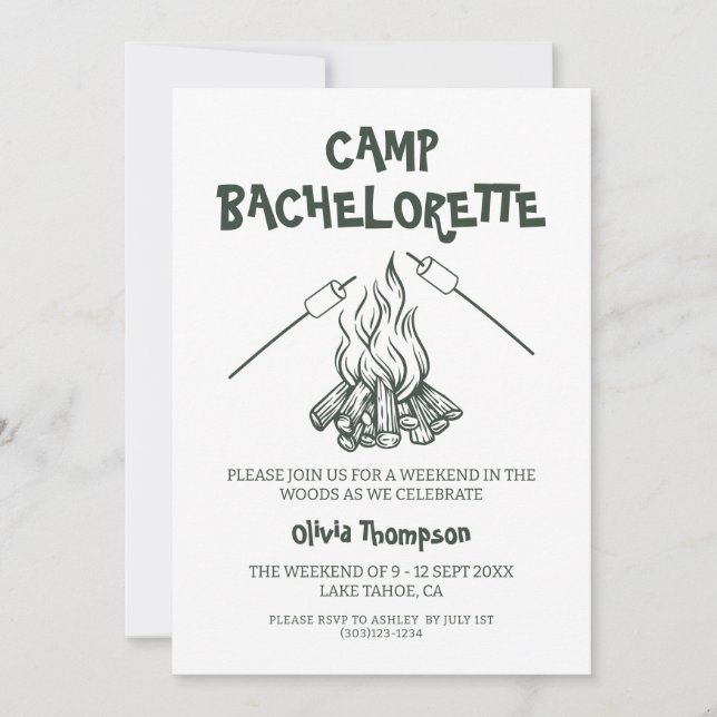 Invitación Fiesta de Despedida de Soltera en el Campamento (Anverso)