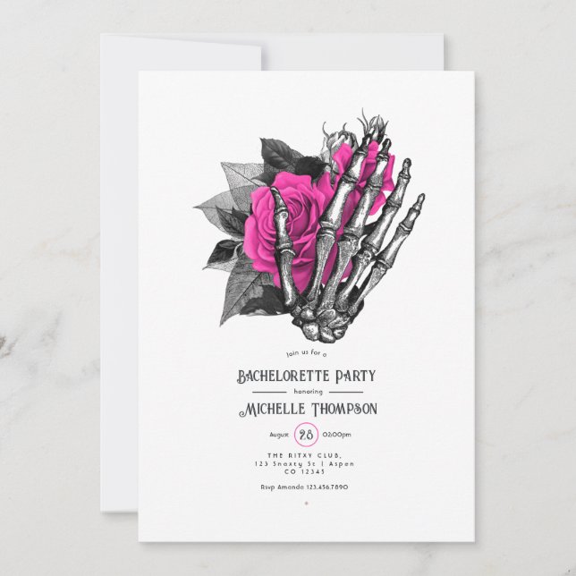 Invitación Fiesta de Despedida de Soltera Esqueleto Gótico Fl (Anverso)