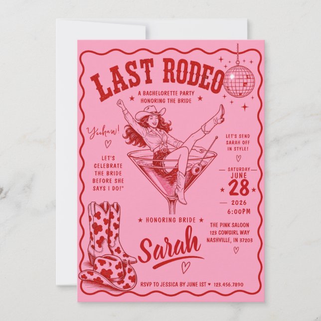 Invitación Fiesta de Despedida de Soltera Fin de Semana Rodeo (Anverso)