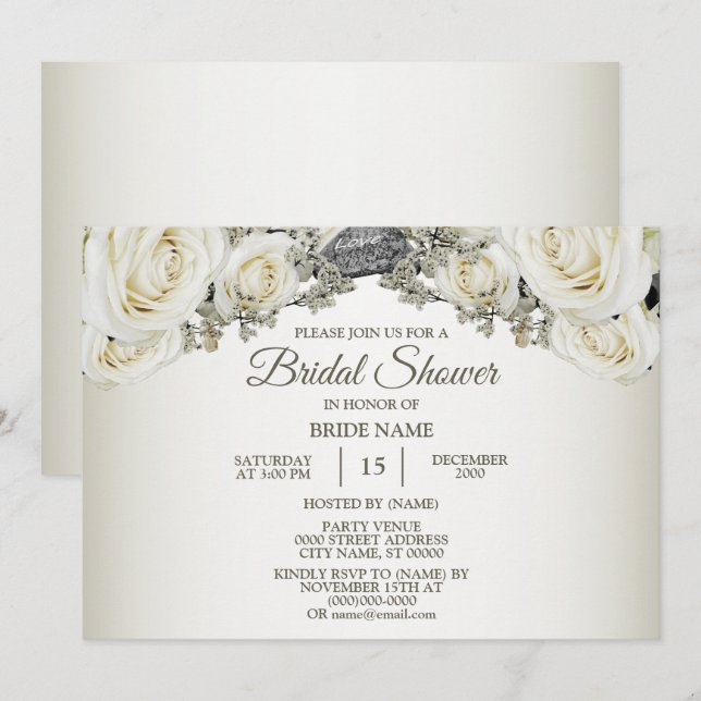 Invitación Fiesta de Despedida de Soltera Flor Blanca Verde B (Anverso / Reverso)