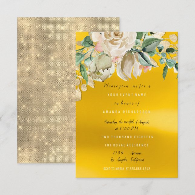 Invitación Fiesta de Despedida de Soltera Flor Pintada al Agu (Anverso / Reverso)