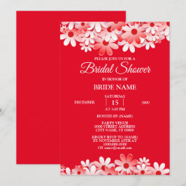 Invitación Fiesta de Despedida de Soltera Floral Blanca Roja 