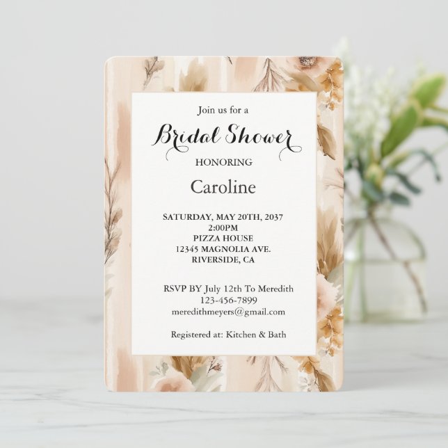 Invitación Fiesta de Despedida de Soltera Floral Boho Borde d (Anverso de pie)