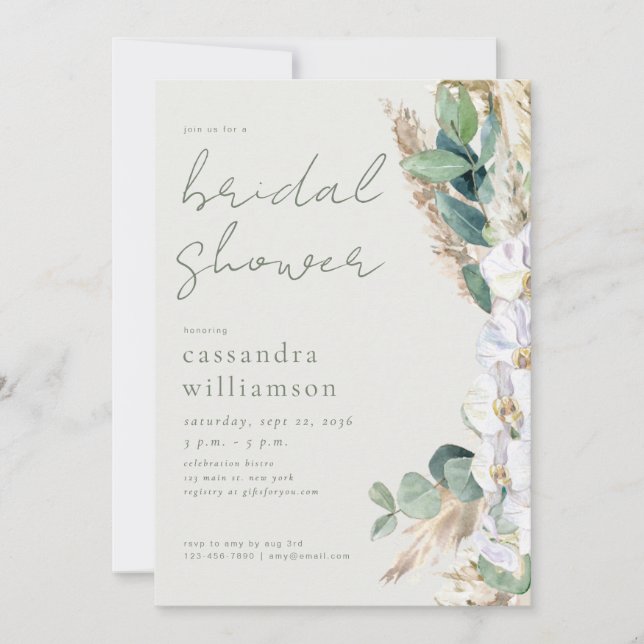 Invitación Fiesta de Despedida de Soltera Floral Boho Pampas  (Anverso)