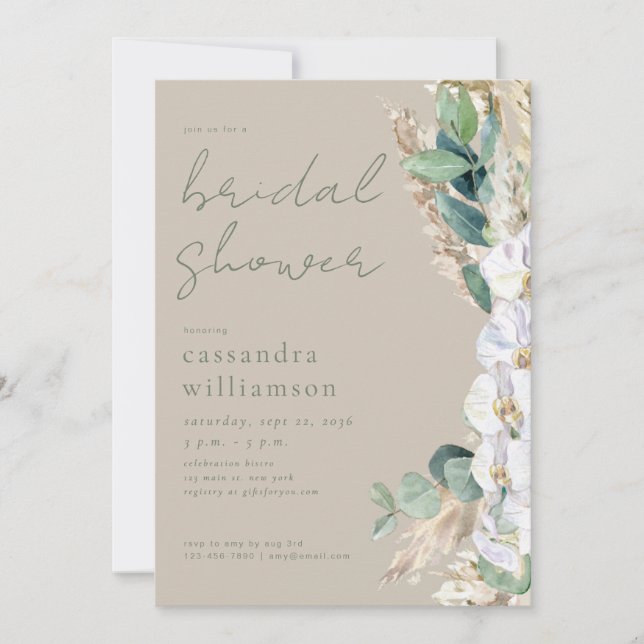 Invitación Fiesta de Despedida de Soltera Floral Boho Pampas  (Anverso)
