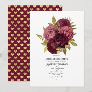 Invitación Fiesta de Despedida de Soltera Floral Burgundy y D