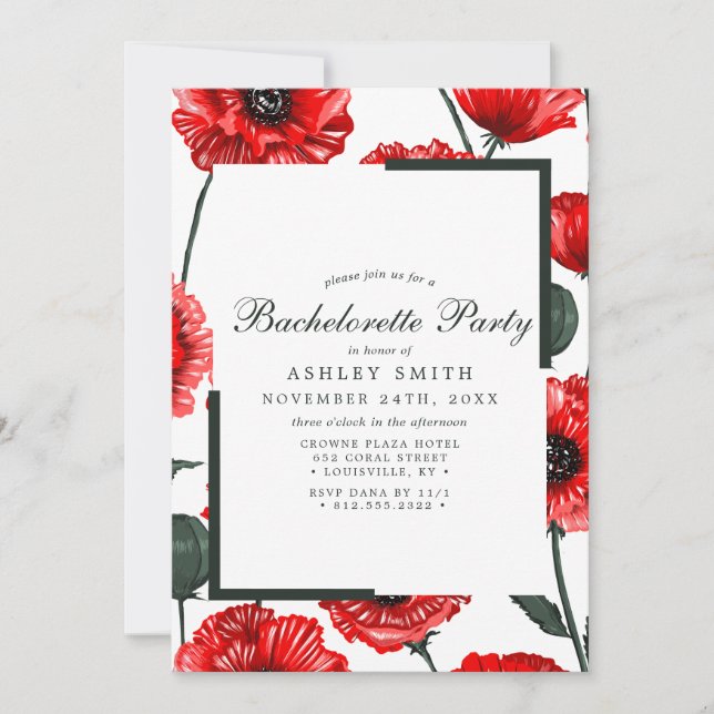 Invitación Fiesta de Despedida de Soltera Floral de Flores de (Anverso)