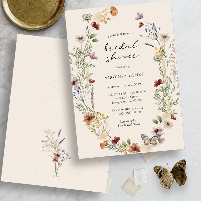 Invitación Fiesta de Despedida de Soltera Floral de Otoño (Fall Floral Wildflower Bridal Shower Invitation by Painted Paperie)