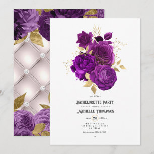 Invitación Fiesta de Despedida de Soltera Floral Púrpura y Do