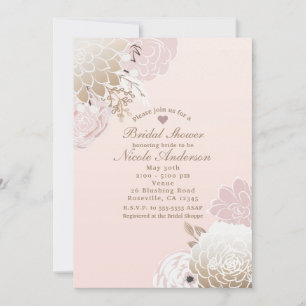 Invitación Fiesta de Despedida de Soltera Floral Rosa y Dorad